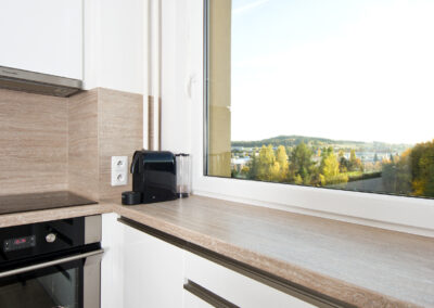 Panelákový byt, kuchyň, kuchyňská linka, interiér panelákového bytu, interiér středočeský kraj