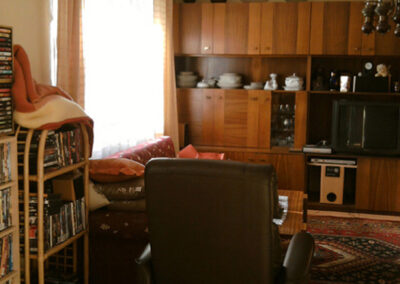 Proměna obývacího pokoje, RD Nučice, původní stav, původní okno na terasu