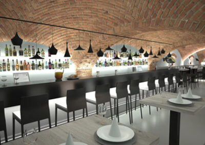 Interiér baru v Poděbradech, vizualizace, barové sezení